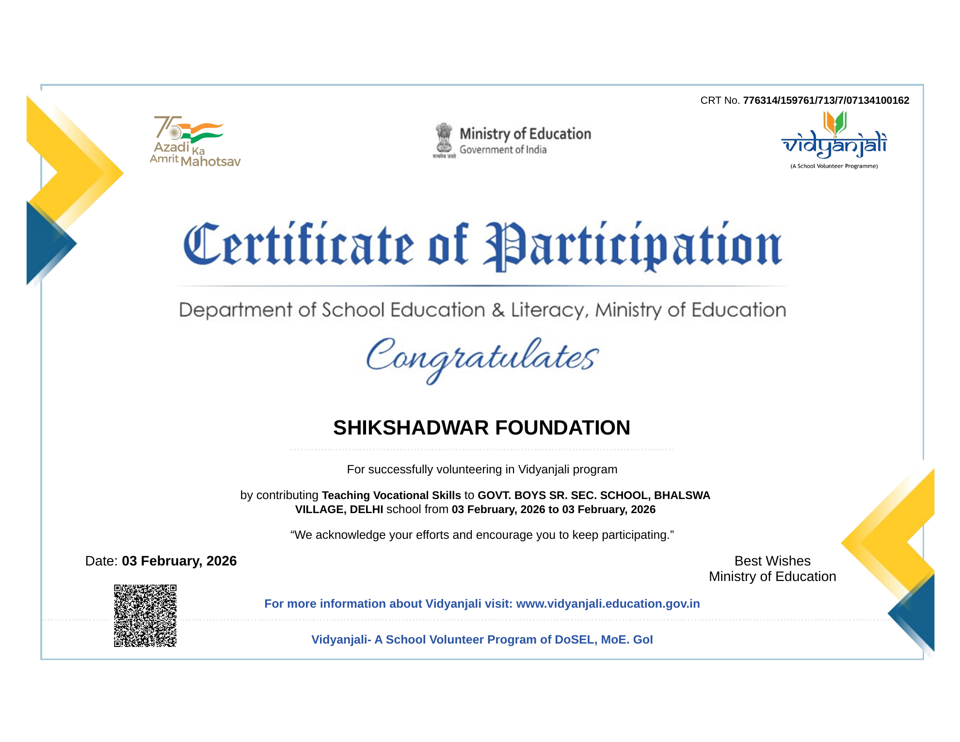 Vocational Skill Training Certificate